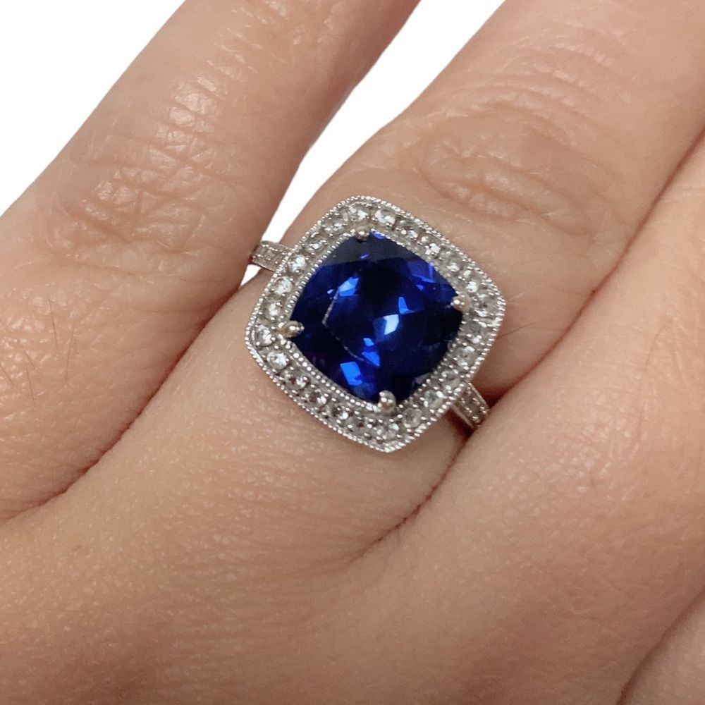 14K 14KT Karat Blue Sapphire White Gold Women’s Ring Sz 6.75
